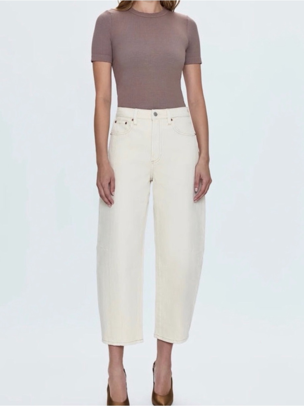 High-Rise Barrel Jeans in Cream